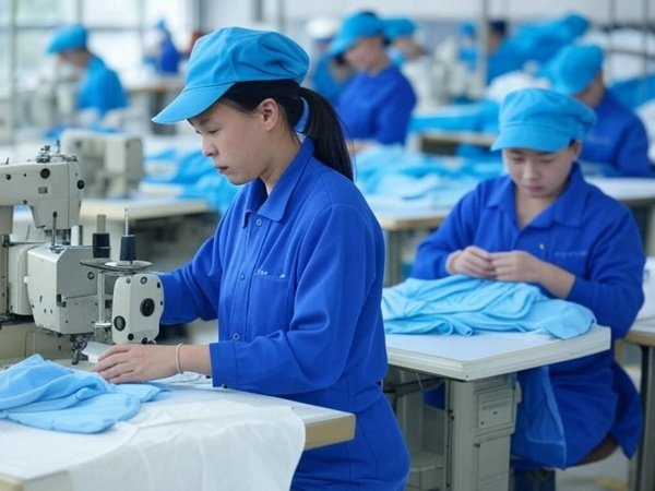 a Chinese bandage dress factory production line in operation
