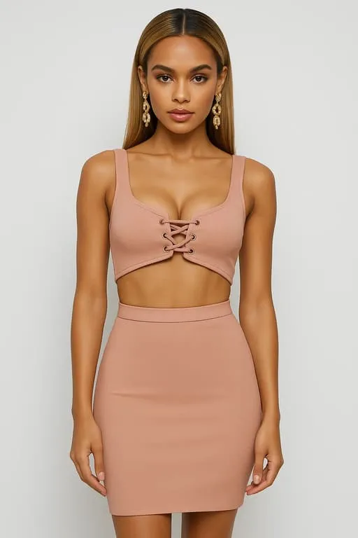 Beige bandage skirt sets