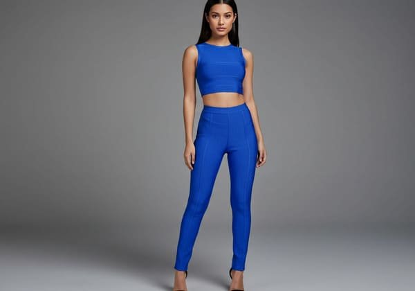 blue sleeveless bandage pants set