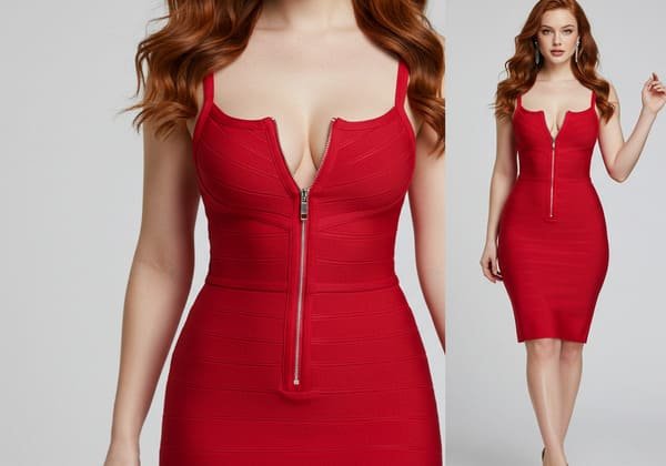 stylish center front zipper red bandage dress