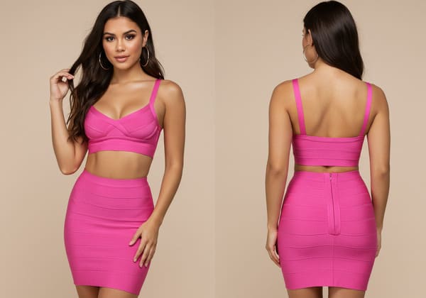 latest stylish pink bandage skirt set