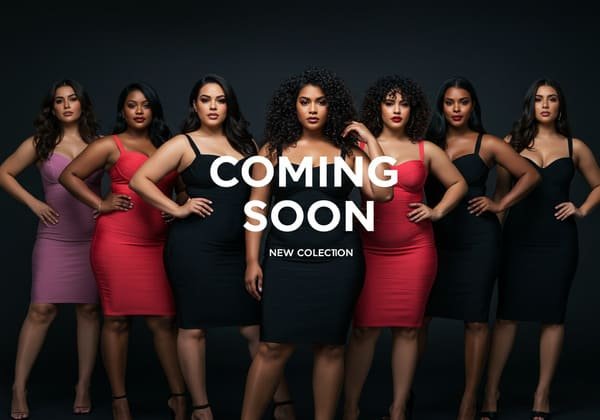 a "coming soon" teaser for a new collection of plus size bandage dresses