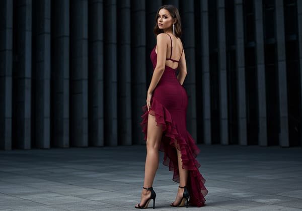 sexy asymmetrical slit burgundy bandage dresses