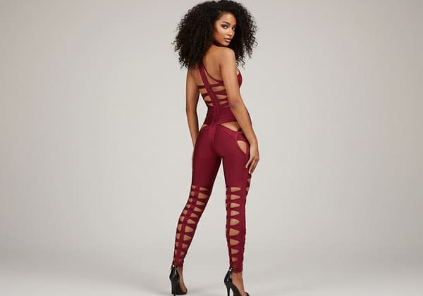 Sexy cutting burgundy bandage jumpsuit