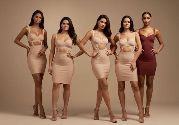 A collection of stylish bandage dresses on display