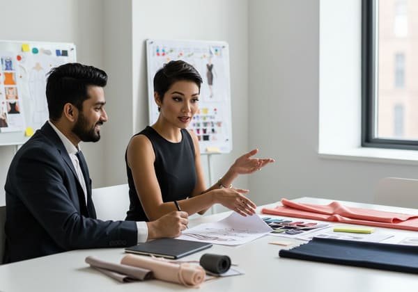a fashion brand owner meeting with their bandage dress factory partner